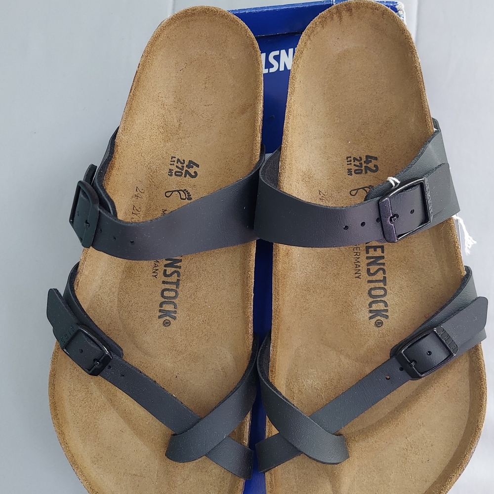 Birkenstock Black Leather Sandals Women Size 11 (EU 42) Or Men's Size 9 NWT - Picture 6 of 16